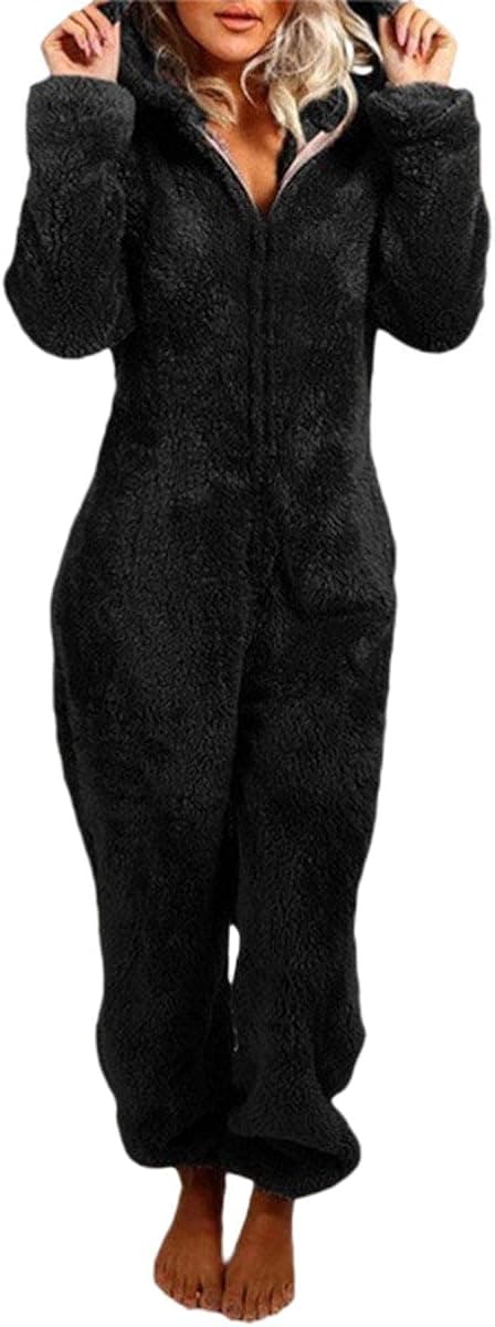 AXYRXWR Fleece Pajamas for Women Winter Warm Sherpa Romper Non-footed Onesie Loungewear Pajama
