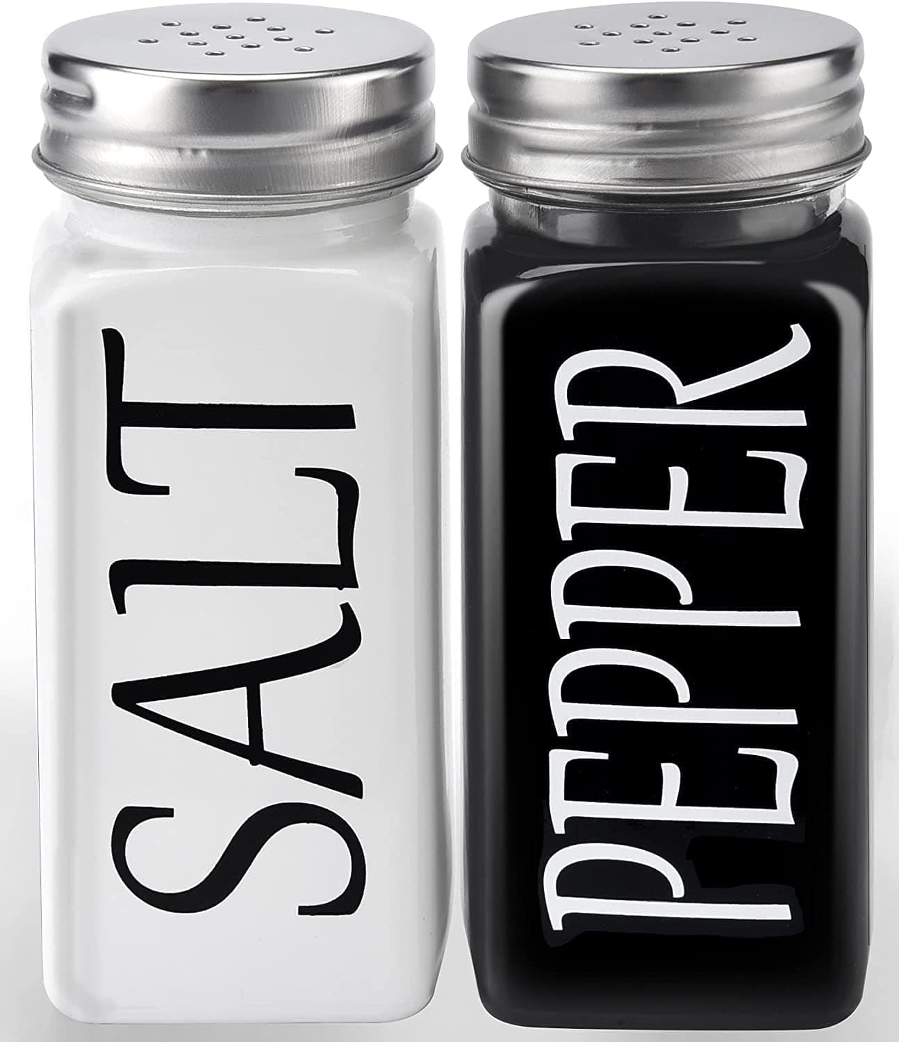 DWTS DANWEITESI Large Salt and Pepper Shakers, Glass Salt and Pepper Shakers, Cute Farmhouse Salt and Pepper Shakers in Black and White for Any Style of Kitchen, Dining Table, Wedding