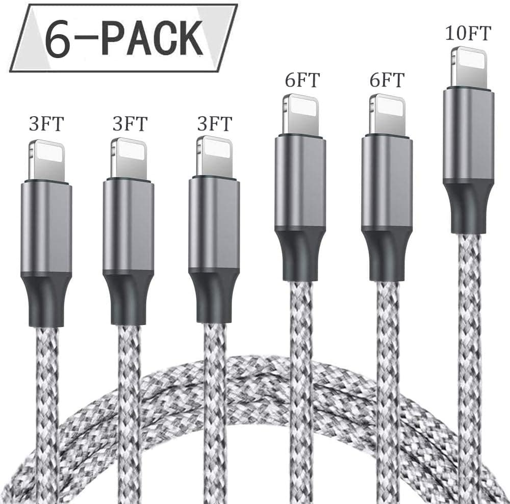 iPhone Charger, TrimDish Mfi Certified Lightning Cable 6Pack 3x3Ft 2x6Ft 10Ft Charging USB Syncing Data Nylon Braided Compatible with iPhone 11/Pro/Max/X/XS/XR/XS Max/8/Plus/7/7 Plus/6/6S/6 Plus More