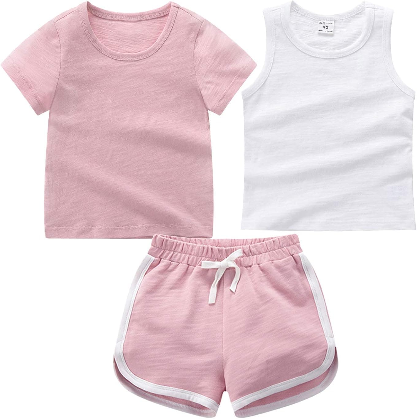 Toddler Baby Girls Boys T-Shirts Shorts Tank 3 Pcs Set, Cotton Summer Outfit Sleeveless Tops Pants for Kids