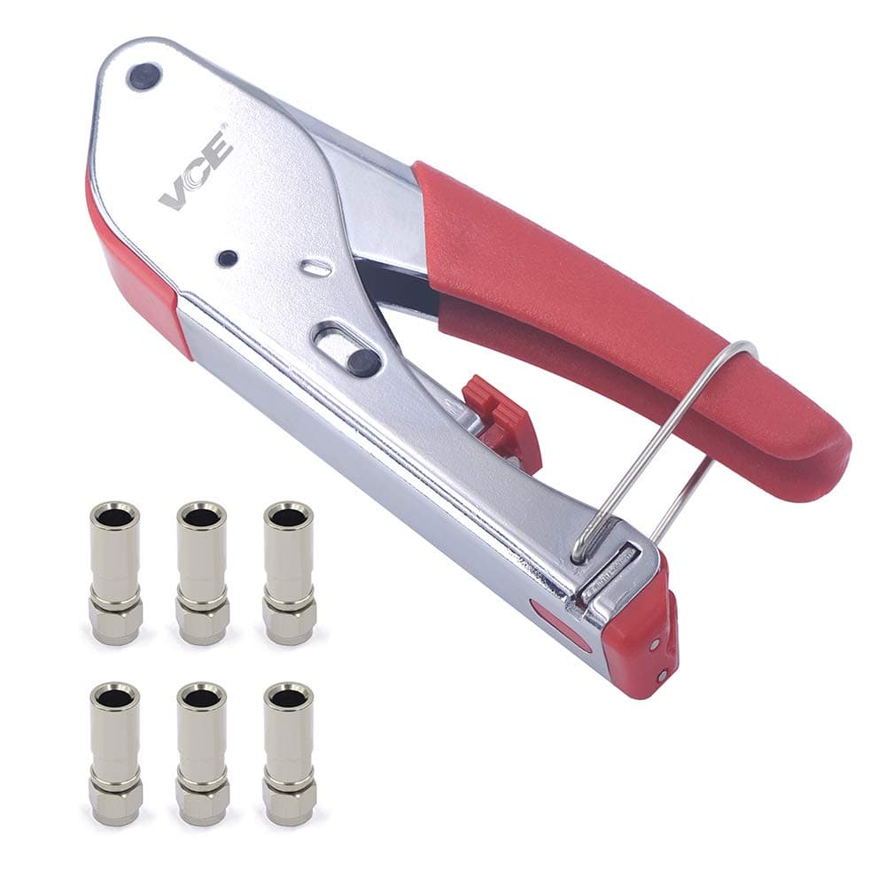 VCE Coax Cable Crimper for RG6 RG59 Coaxial Compression with 6 PCS RG6 F Compression Connectors