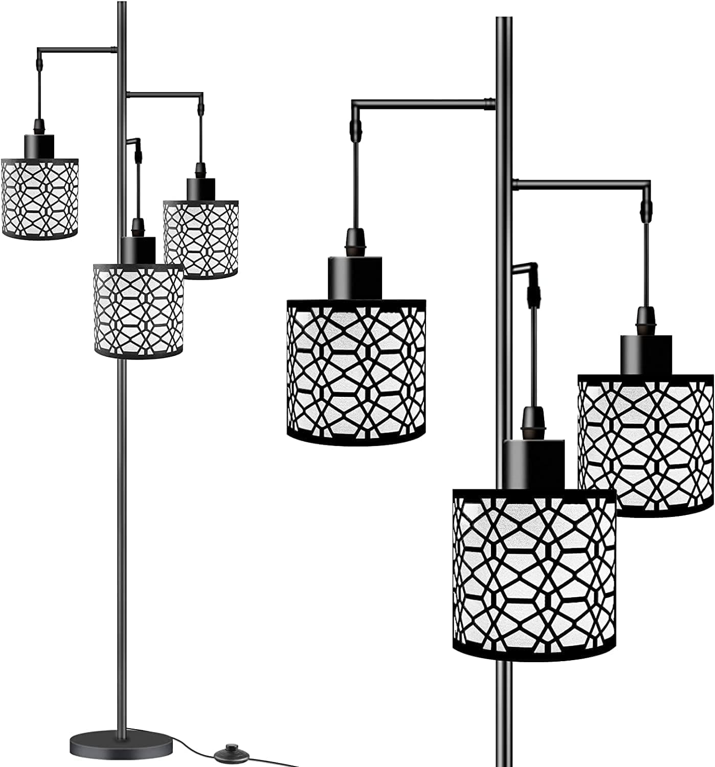 AIGOTEK Dimmable Industrial Floor Lamp with 3-Lights Black Farmhouse Floor Lamps for Living Room, Modern Tall Standing Lamp with Birdcage Shades & Base for Bedroom, Office