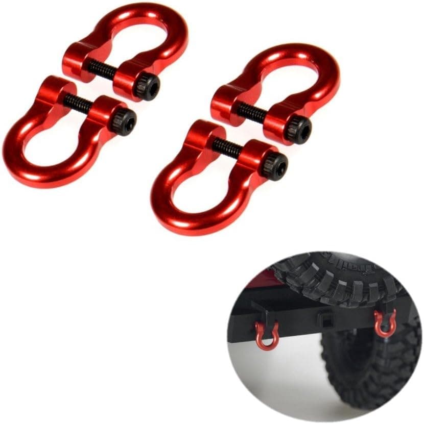 RC-FAST 4PCS 1:10 Aluminum Metal D-Ring Tow Shackle Red for 1/10 Traxxas TRX-4 RC Crawler Car