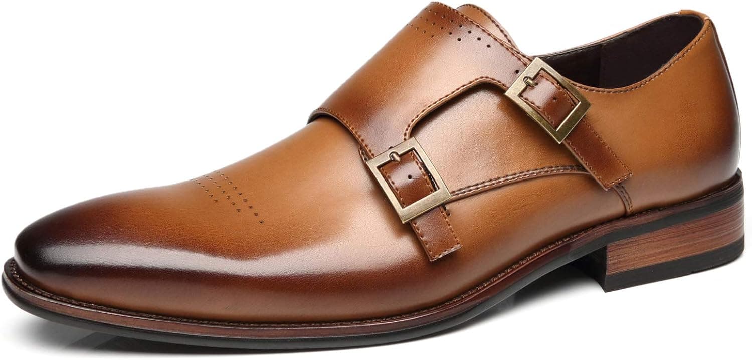 Faranzi Mens Double Monk Strap Oxford Buckle Slip-on Loafer Comfortable Classic Formal Business Dress Shoe