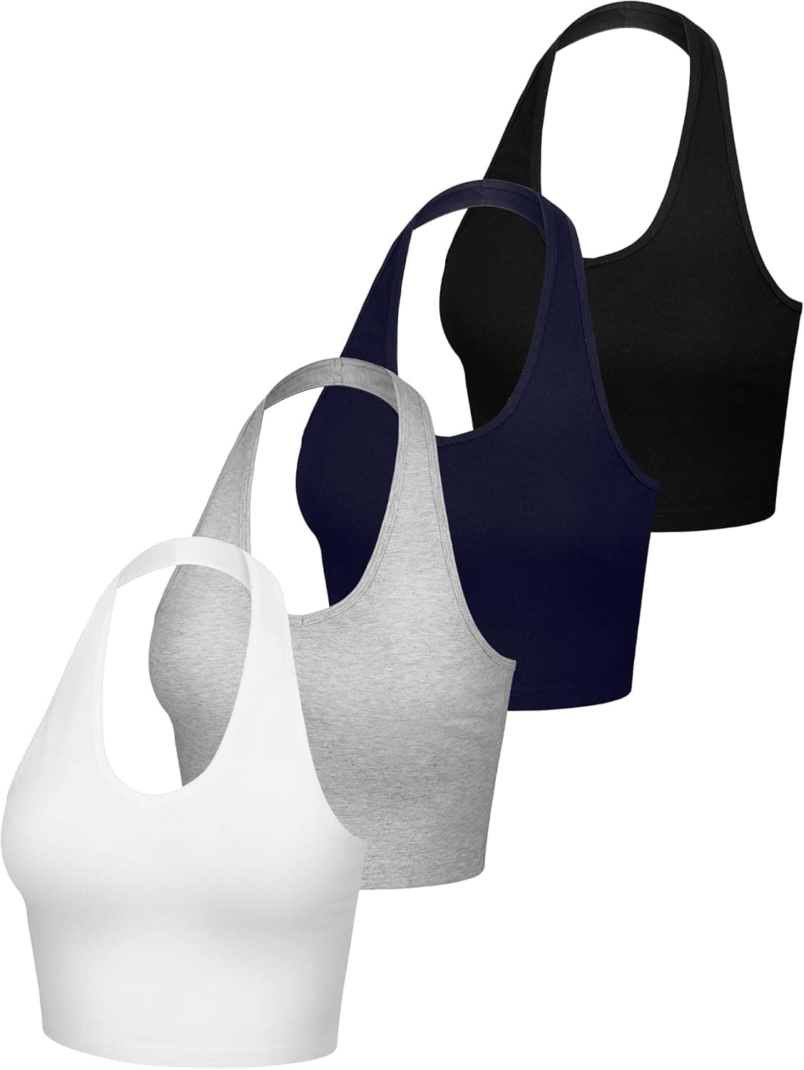 4 Pack Women Halter Tops V Neck Crop Top Halterneck Tank Tops Backless Tie Back Crop Top Deep V Neck Vest