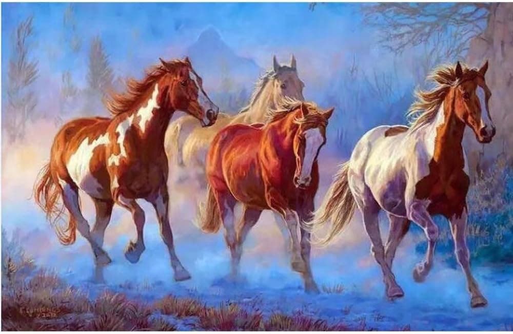 SUBERY Paintworks DIY Oil Painting Paint by Number Kits for Adults Kids Beginner - Three Horses in The Snow 16x20 inches (Without Frame)