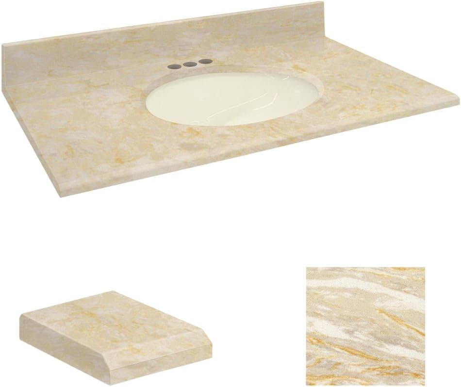 Samson G3719-M6-E-B-4 37x19-Inch Natural Marble Vanity Top with Biscuit Bowl, 4-Inch Center, Beveled Edge and Oman Beige