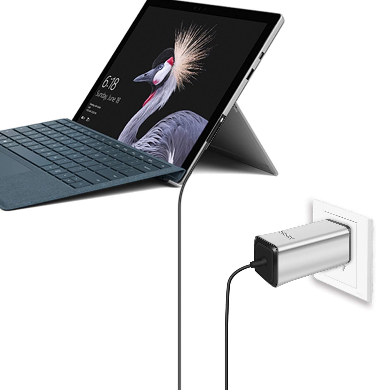 Aioum Microsoft Surface Pro Charger 65W, Laptop Power Supply 15V 4A for Surface Pro /4/5/6/7, Surface Go, Surface Laptop,Surface Book, Surface Power Supply Adapter with 6Ft Power Cord(Silver)