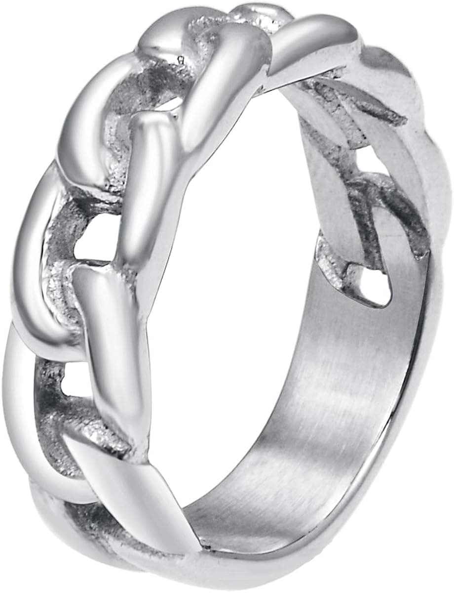 Valily Solid Cuban Link Ring Stainless Steel/18K Gold Plated Curb Ring Gift for Men Size 7-13