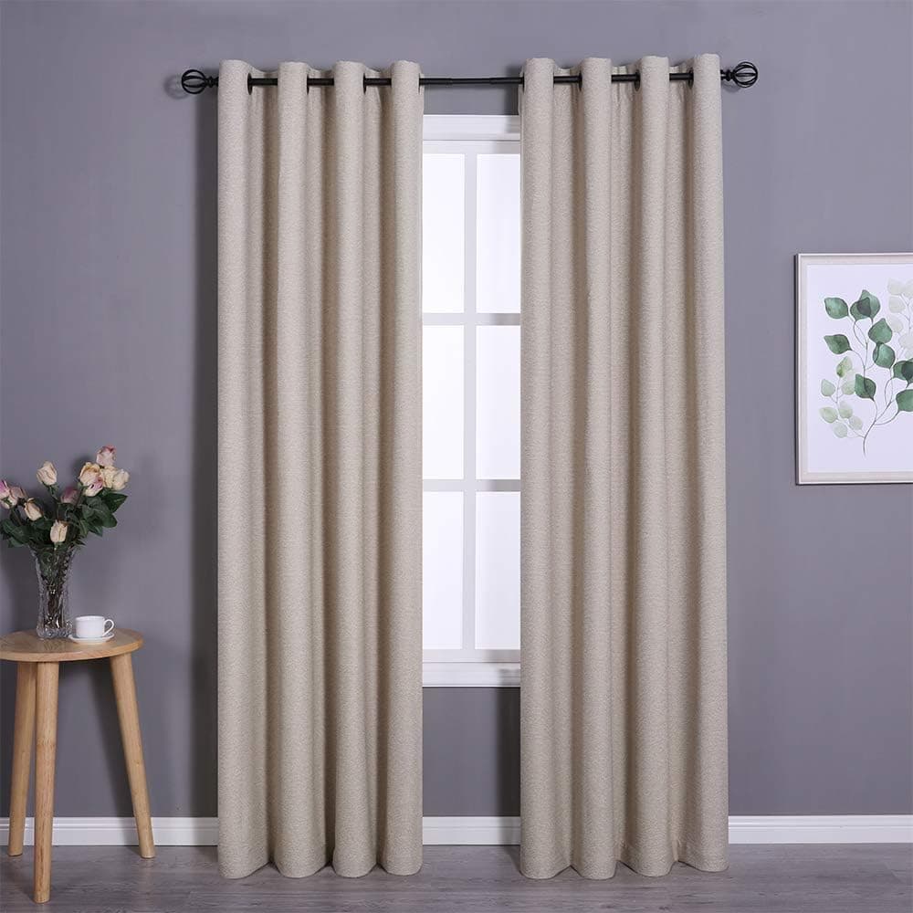 Blackout Curtains for Bedroom Panel Pair Beige 95 inches Thermal Insulated Noise Reduction Draperies (Beige，2 Pieces, 104“ x 95”