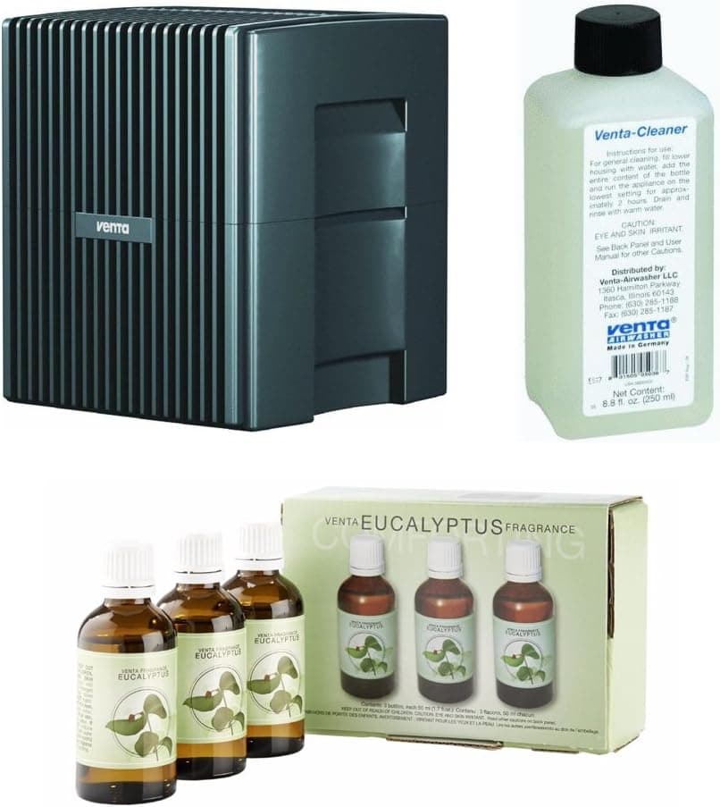 Venta LW25G Humidifier & Airwasher Charcoal Gray Metallic withVenta Airwasher Eucalyptus Fragrance and Venta Airwasher 6001040 Venta Airwasher Cleaning Solution, 8-oz Bundle