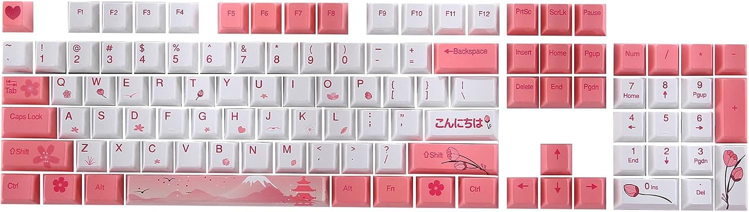 HZGAMER PBT Keycaps, 60 87 104 Key Double Shot PBT Keycap Set with Translucent Layer, for Mechanical Keyboards, Full 104key Set, OEM Profile, English (US) Layout - Cherry Powder