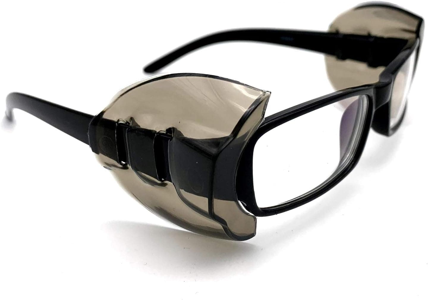 Wakaka 2 Pairs Safety Eye Glasses Side Shields, Slip On Clear Side Shield for Safety Glasses- Fits Medium to Large Eyeglasses, Clear Flexible (Deep Gray)