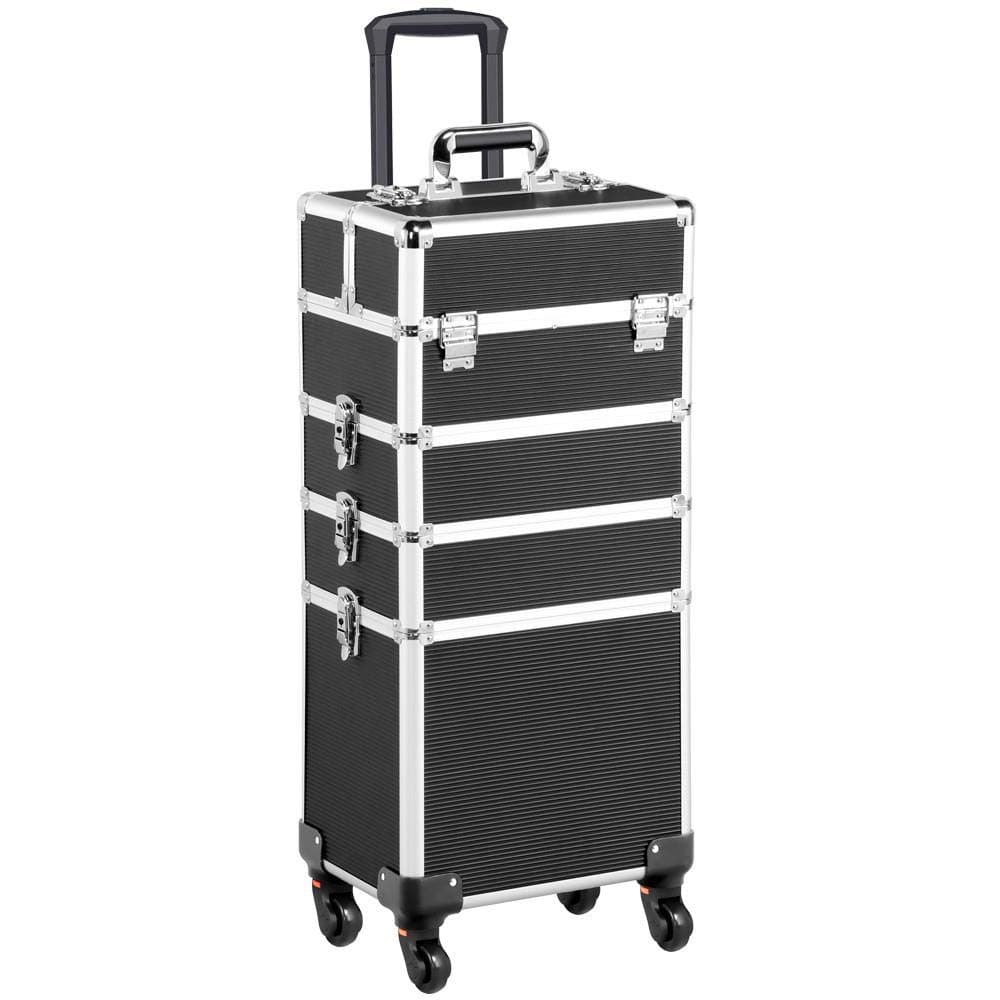 Yaheetech 4 in 1 Professional Makeup Train Case Rolling Cosmetic Trolley Makeup Case Organizer Makeup Travel Case, with 4 Detachable Removable Wheels, Black