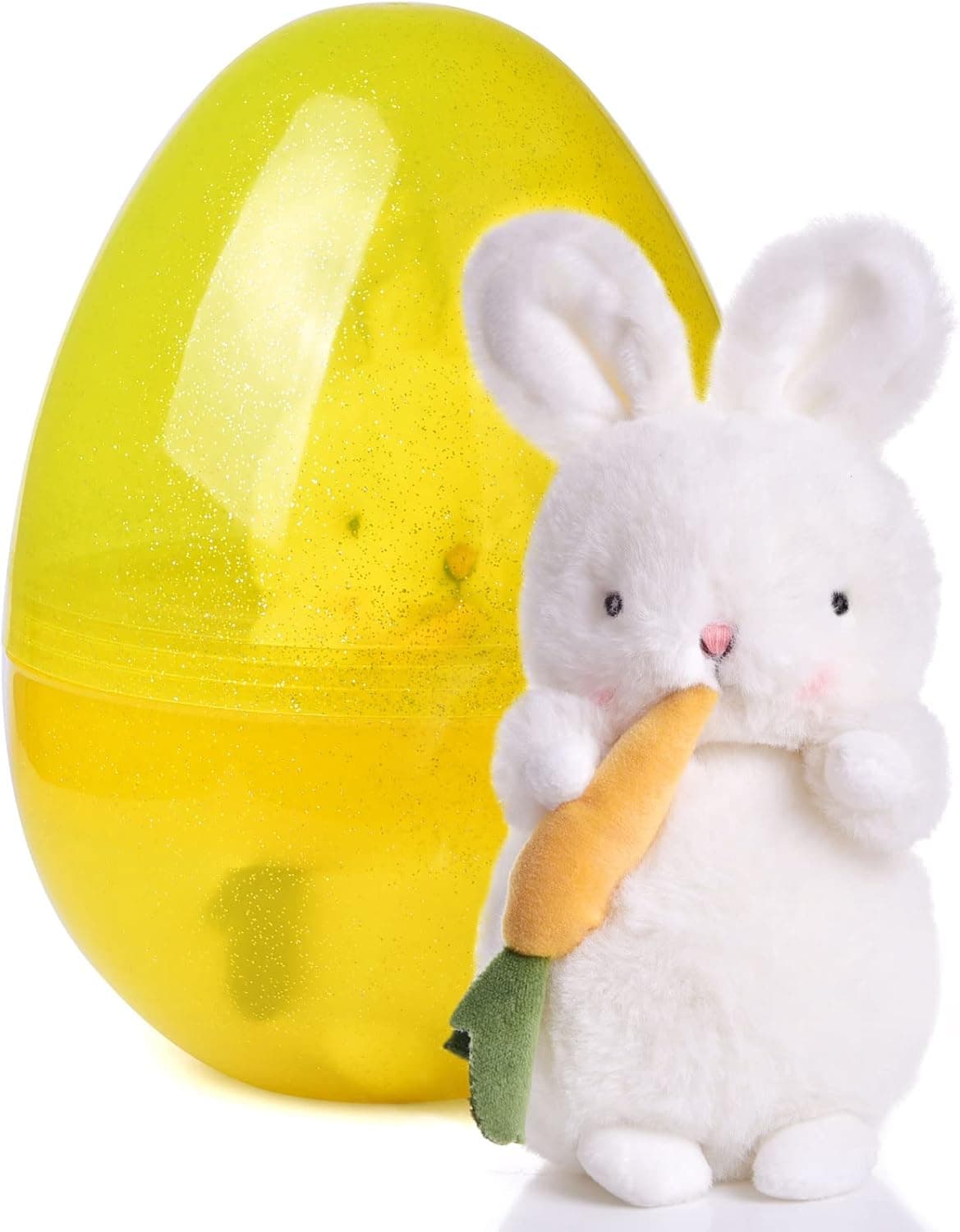 FUN LITTLE TOYS 9.5Inches Easter Eggs Prefilled with 8.6Inches Plush Stuffed Bunny, Plastic Easter Eggs Fillers, Easter Basket Stuffer, Easter Gifts, Easter Eggs Hunt Games Supplies, Kids Party Favors