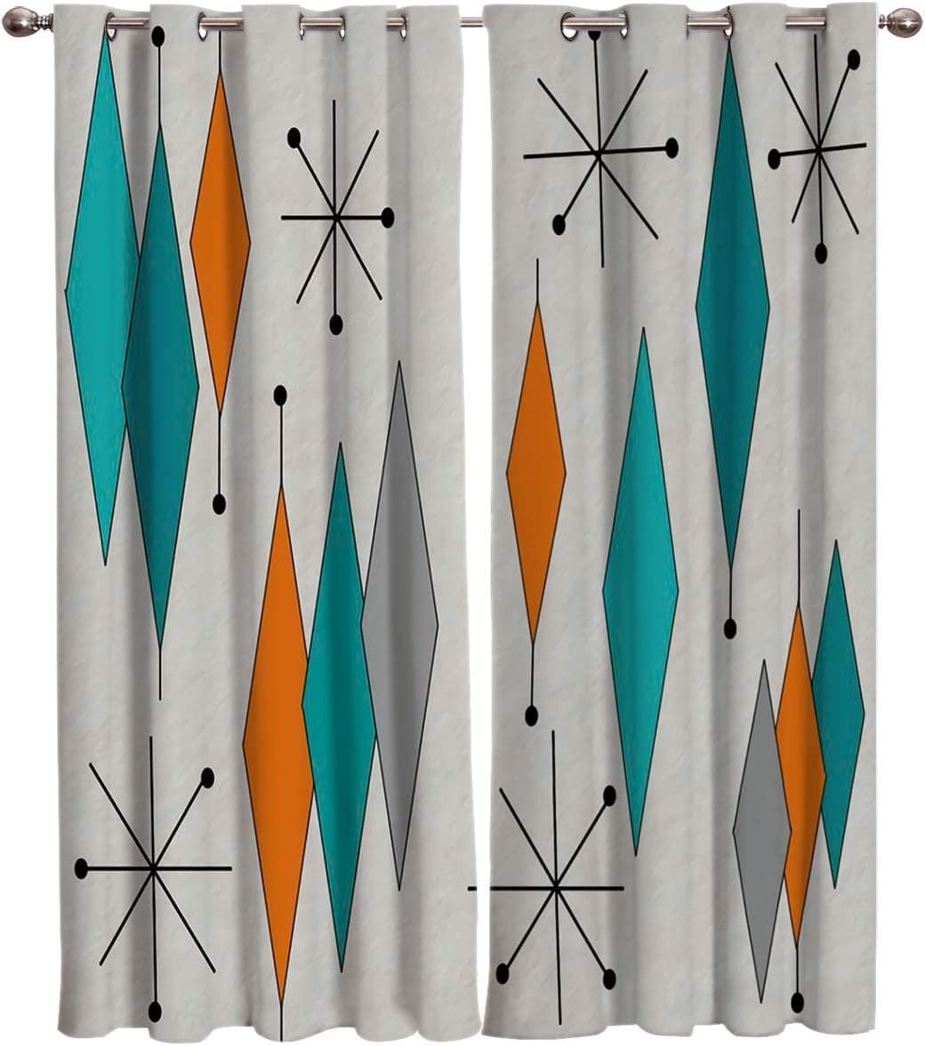 Europen Retro Prismatic Modern Mid Century Darkening Blackout Window Curtain Panels Prismatic Mid Century Draperies Window Treatments With Solid Grommet for Living Room 2 Pieces 40"W x 84"L