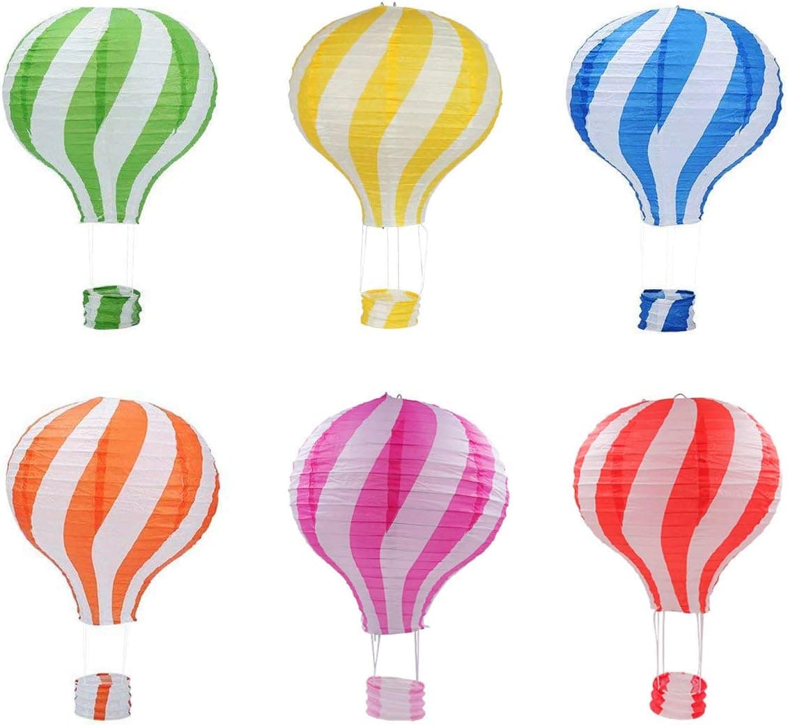 Famgee 12 inch Hanging Hot Air Balloon Paper Lanterns Set Decoration Birthday Wedding Christmas Party Decor Gift Set Stripe Style Pack of 6