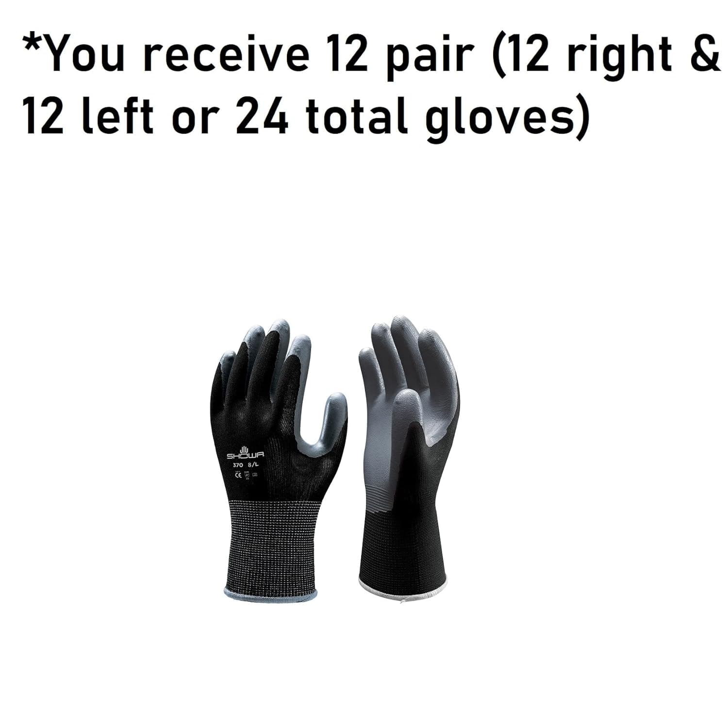 SHOWA 370BL-08 Atlas 370B Nitrile Palm Coating Glove, Black, Large (Pack of 12 Pairs)