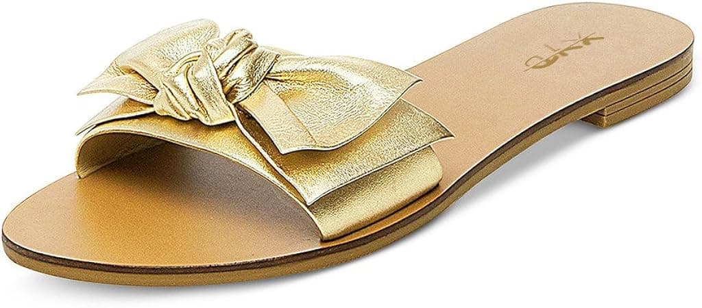 XYD Women Cute Low Heel Bows Slippers Slide Sandals Slip On Clogs Mules Open Toe Flats Beach Wedding Casual Easy Walking Shoes