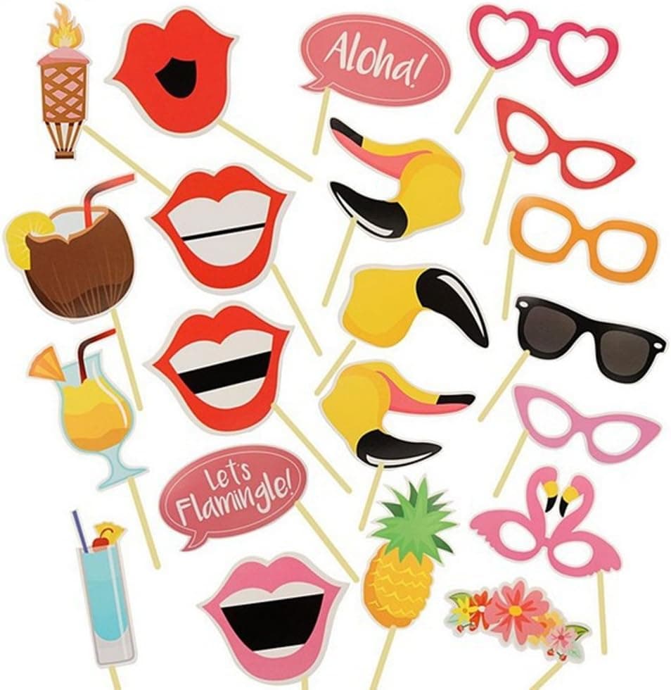 Flamingo- Hawaiian Photo Booth Props Kit - 22 Count