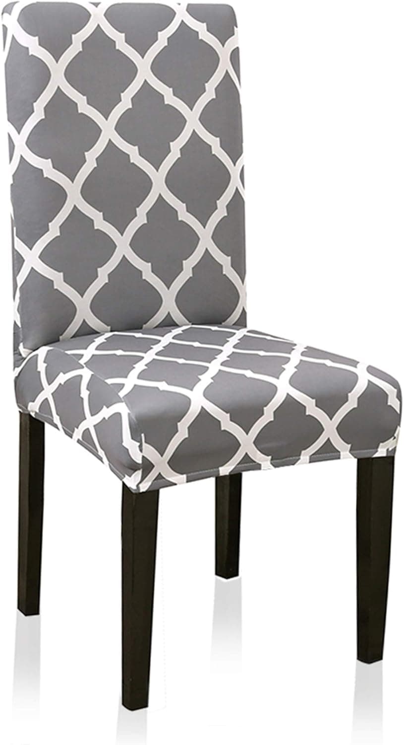 Stretch Dining Chair Slipcovers, Geometric Print Dining Chair Covers, Removable Washable Spandex Furniture Seat Protector for Kitchen Room Hotel Table Banquet (6 Per Set, Gray)
