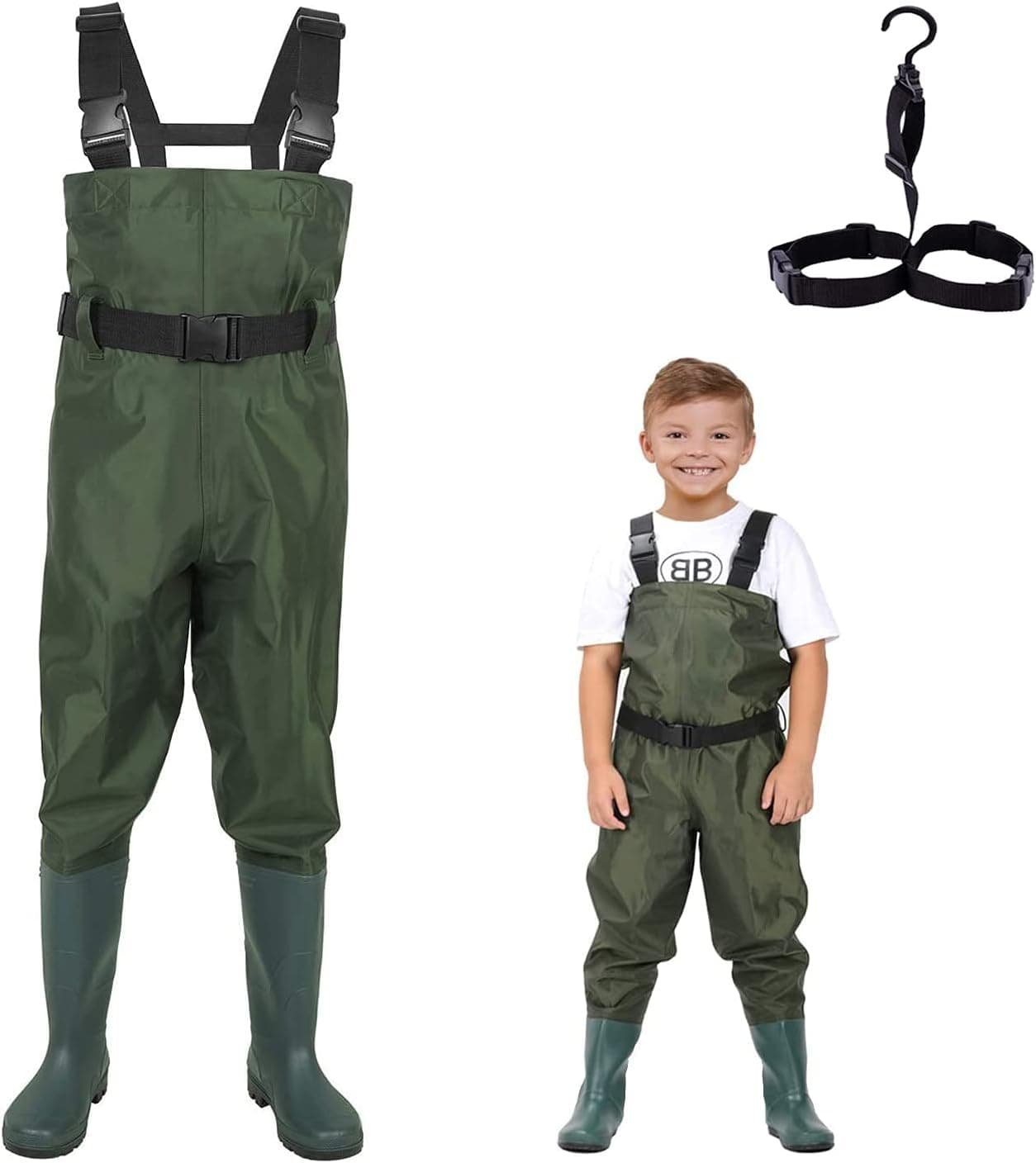 LANGXUN Chest Waders for Kids, Lightweight and Breathable PVC Fishing Waders for Toddler & Children, Waterproof Hutting Waders for Boys and Girls, Age 8/9 Big Kid
