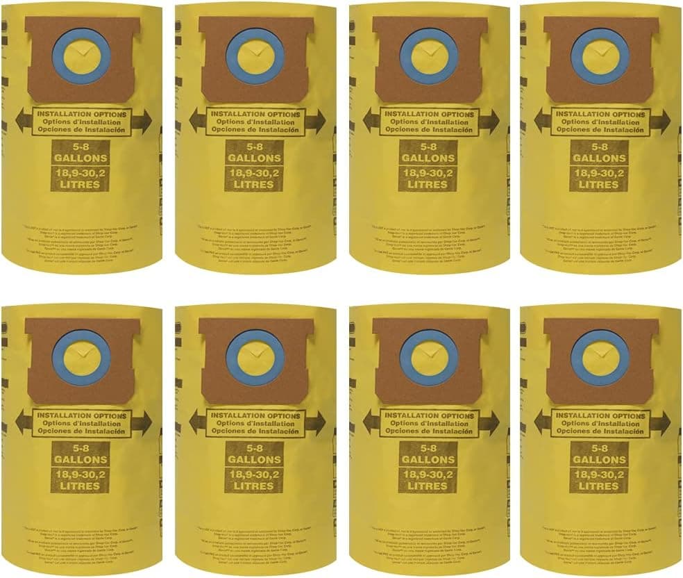 GIB cleaningtool Disposable Collection Filter Bags for Shop Vac 5-8 Gallon, Wet Dry Vac Dust Collection Bags for 5 to 8 Gallon Shop Vacuums Bags, Replace 9066100, Yellow 8 Packs