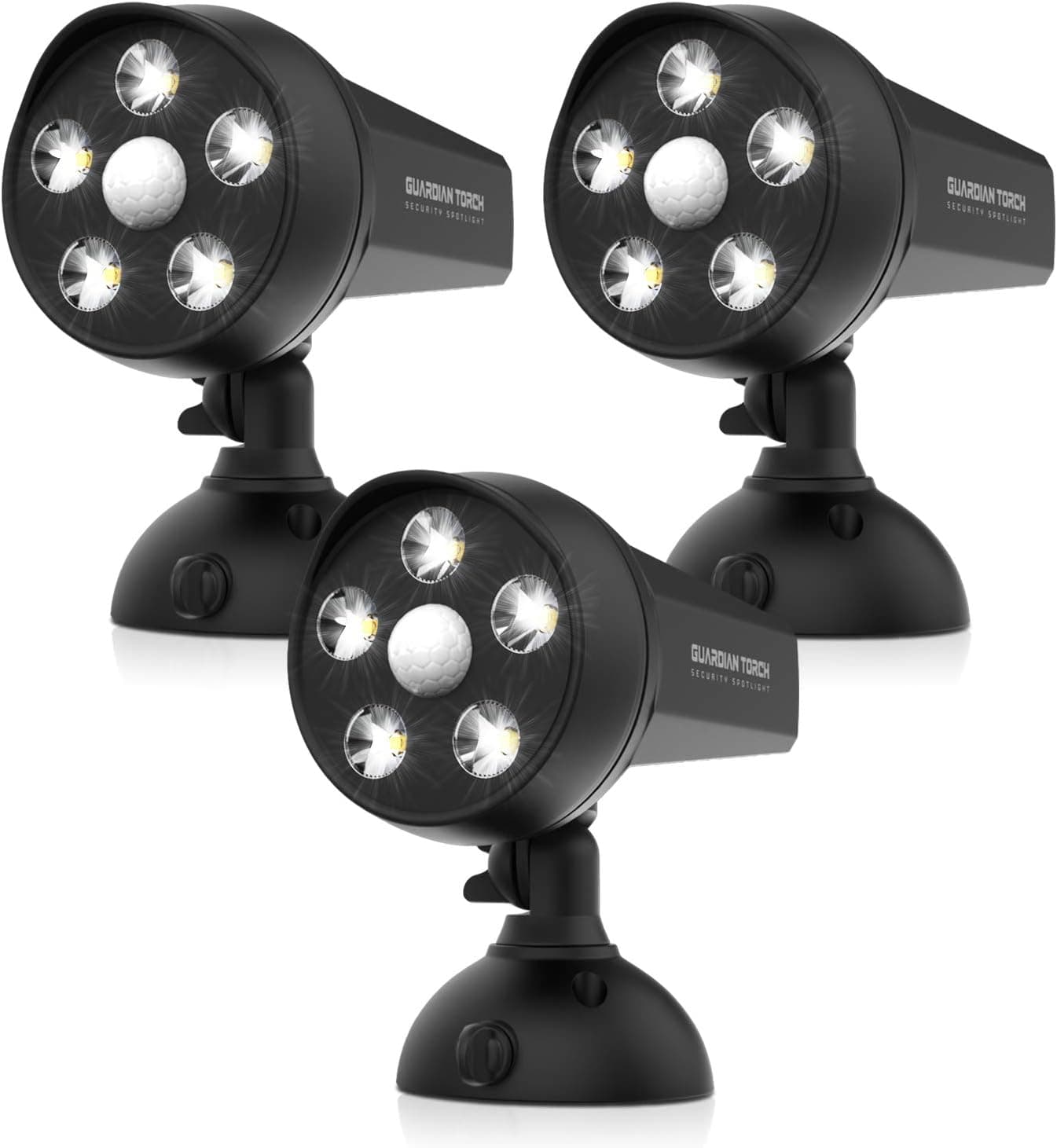Guardian Torch Security Lights Motion Outdoor Spotlight(3 Lights) Solar Powered Waterproof Outdoor Floodlight, 120° Infrared Motion Sensor, IP65 Water Resistant, 5 Bright LED & Dusk to Dawn Technology