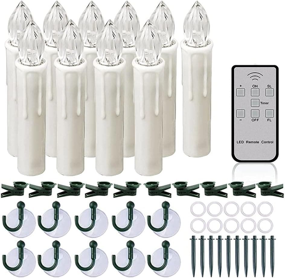 Actpe Tree Window Taper Flameless Candles for Home Decoration Christmas, 10pcs Flashing Timing LED Lights with Timer & Remote Control for Halloween Dinner Party Wedding Holiday, Warm White