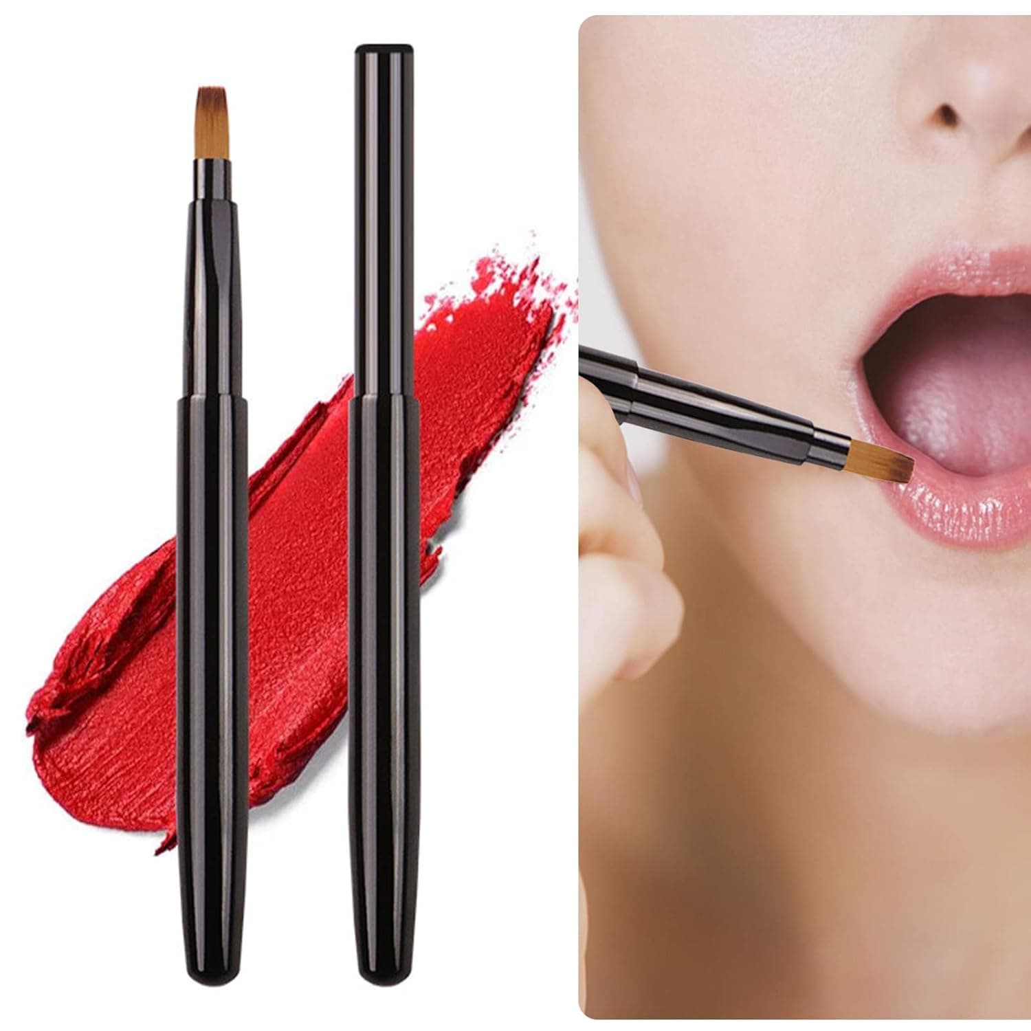 Lip Brush for Lipstick Retractable Lip Liner Brushes Retractable Lip Brush Applicators Flat Lipstick Gloss Creams Portable with Cap for Women Girls As Christmas Gift and Halloween Makeup Tools