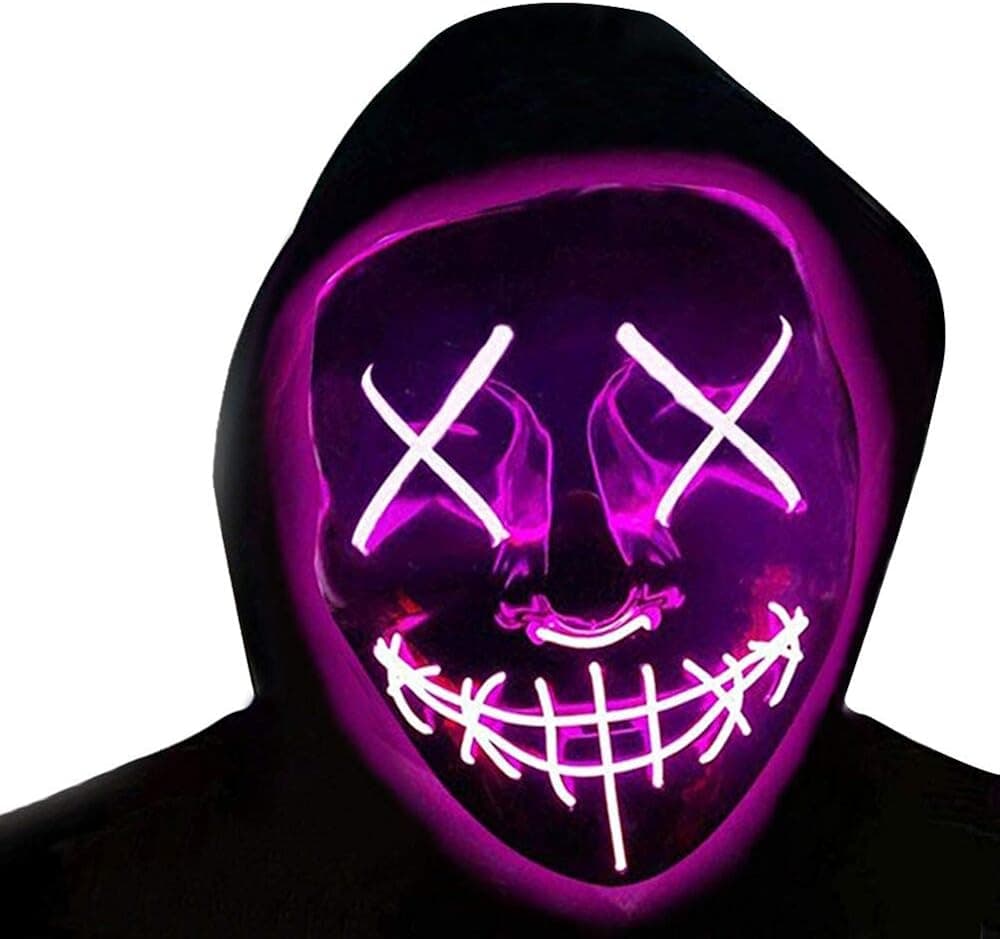 Halloween Mask LED Light Up Mask Cosplay Led Costume Mask Men's Costume Masks LED Glow Scary Light up Masks for Halloween Parties (Pink)