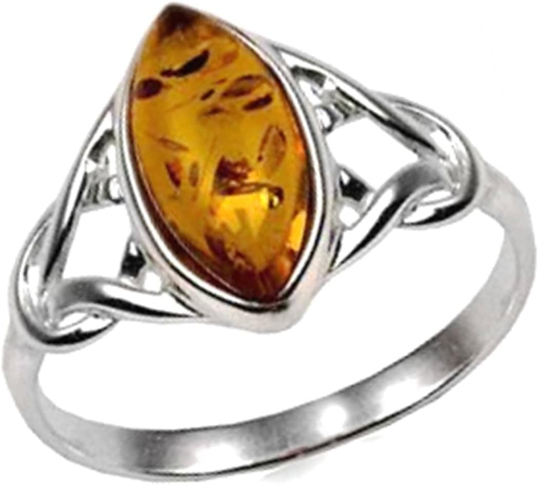 Ian and Valeri Co. Amber Sterling Silver Celtic Ring Marquise Shape