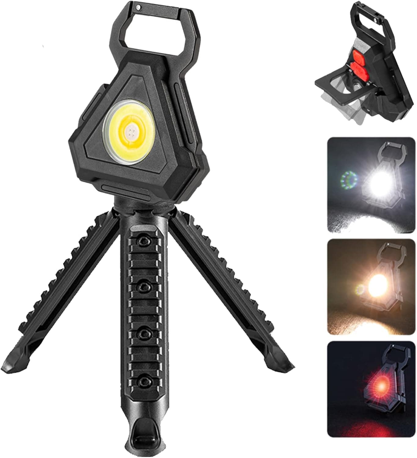 SupBri COB Keychain Work Light, 6 Light Modes Rechargeable Keychain Flashlights with Bottle Opener, Collapsible Bracket,1000Lumens Magnetic Flashlight for Fishing Walking Camping(Triangle)