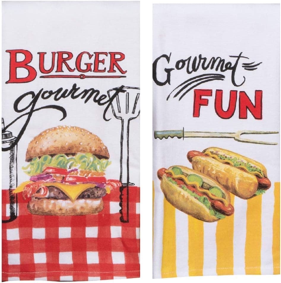 Barbeque BBQ Grilling Vintage Themed Kitchen Bundle of 2 Dual Purpose Cotton Towels