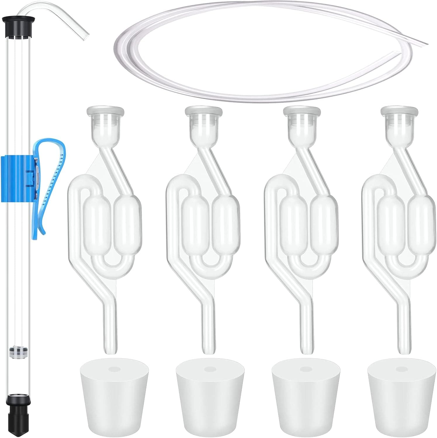5 Pack Wine Making Supplies Including 4 Pcs S Shape Bubble Airlock, 4 Pcs Drilled Silicone Stopper, 1 Set Mini Auto-siphon, Tubing and Clamp, Brewing Supplies for Home Beer Wine Making Fermentation