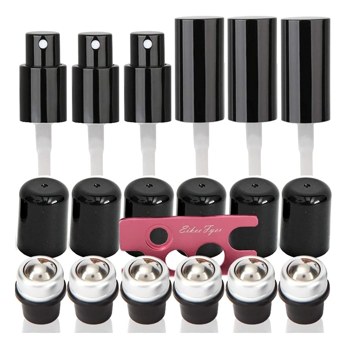 Essential Oil Roller Fitments,Roller Tops for Essential Oil Bottles,10 Pack (Metal Opener Included),Fits Directly onto 5/10/15/20/30 ml Bottles,Stainless Steel Roller Balls (Diameter:1.1 cm)