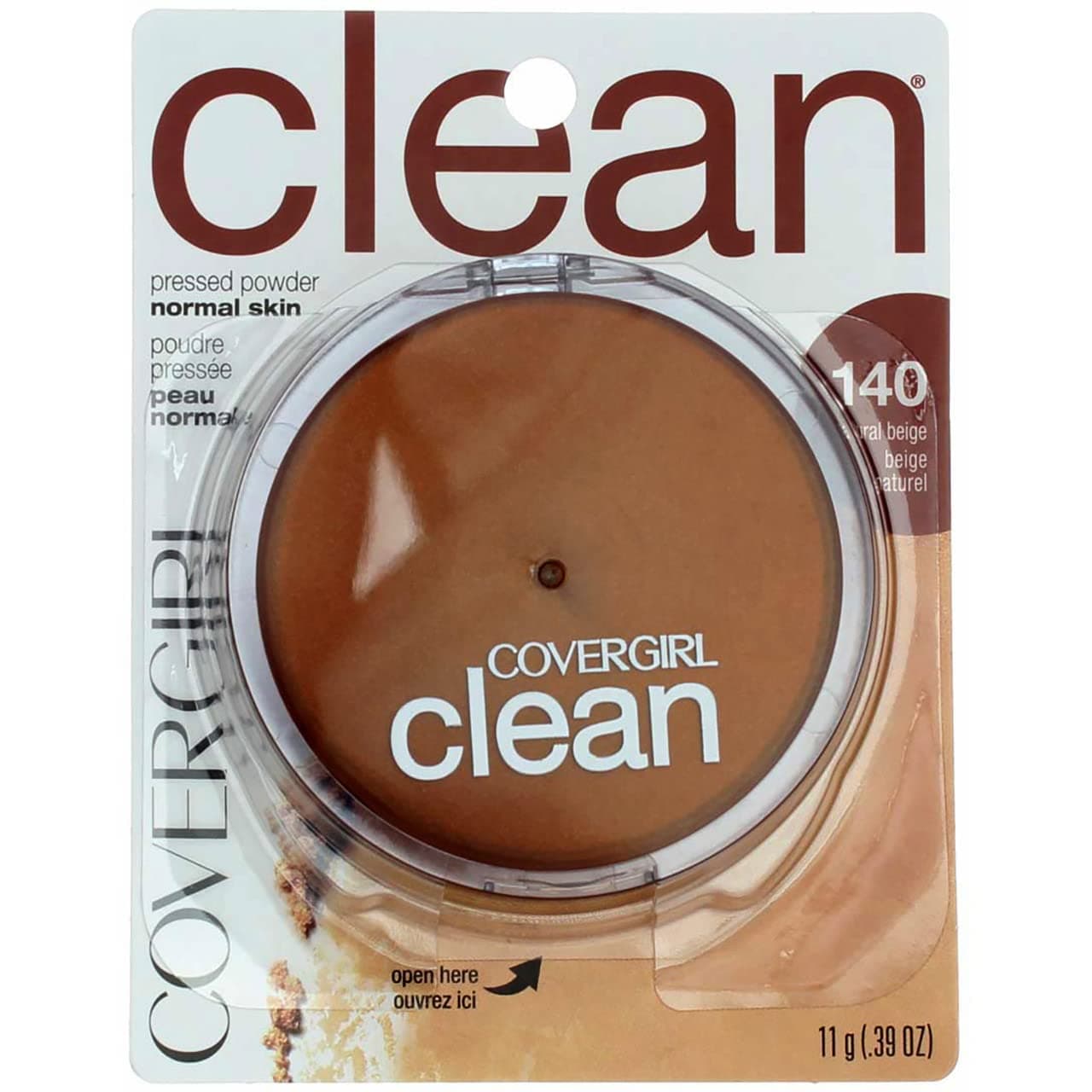 CoverGirl Clean Pressed Powder Compact, Natural Beige [140], 0.39 oz (Pack of 2)