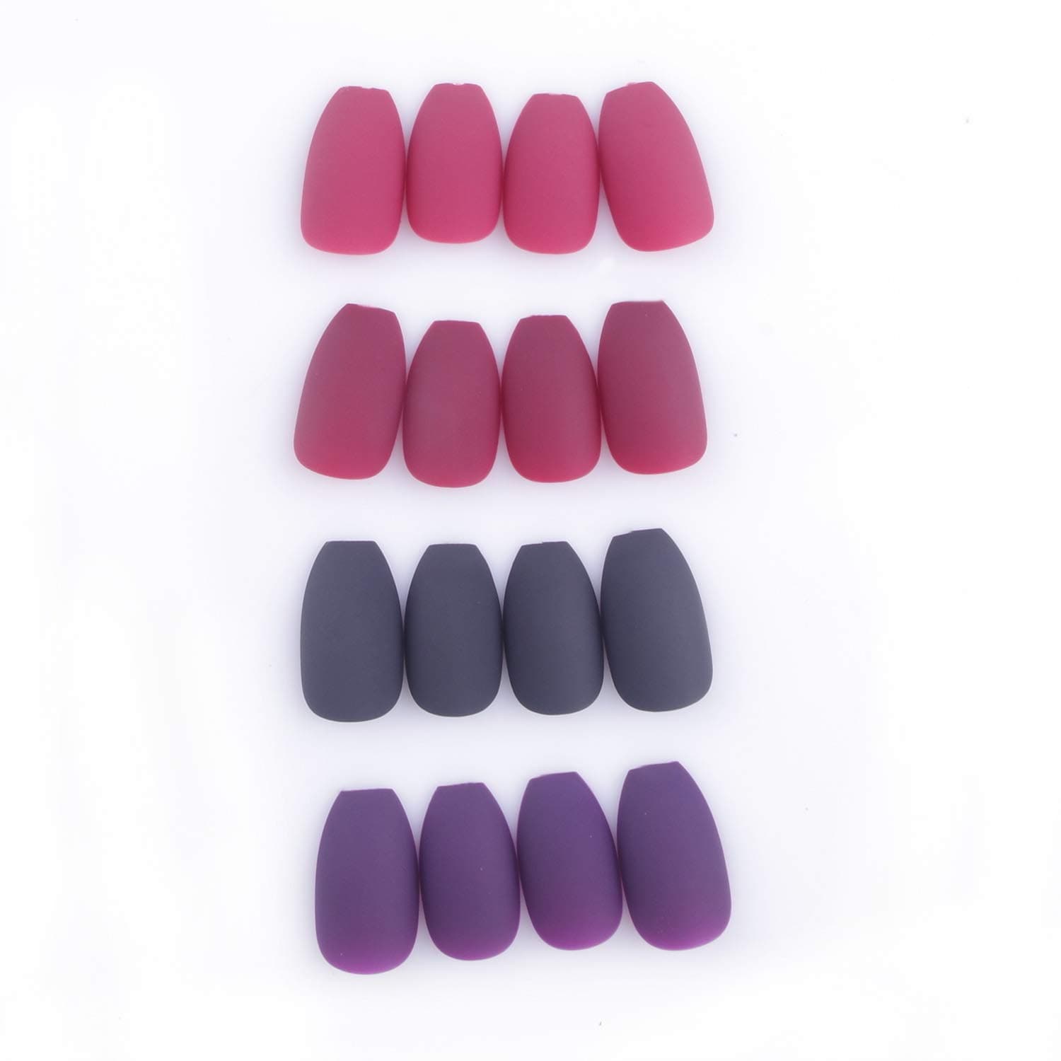 Laza 96 Pcs Colorful Fake Nails 4 Pack Purplish Wine Mauve Red Full Cover Coffin Medium Ballet Matte Artificial Acrylic Nails - Rose Carmine (No Glue Included)