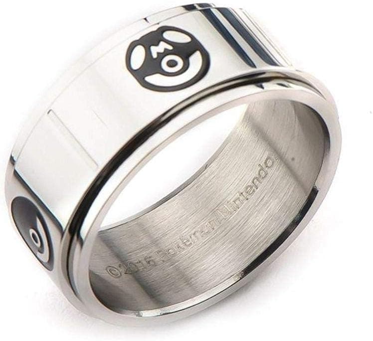 Pokemon Poke Ball Black Anodized Stainless Steel Spinner Ring Size 10