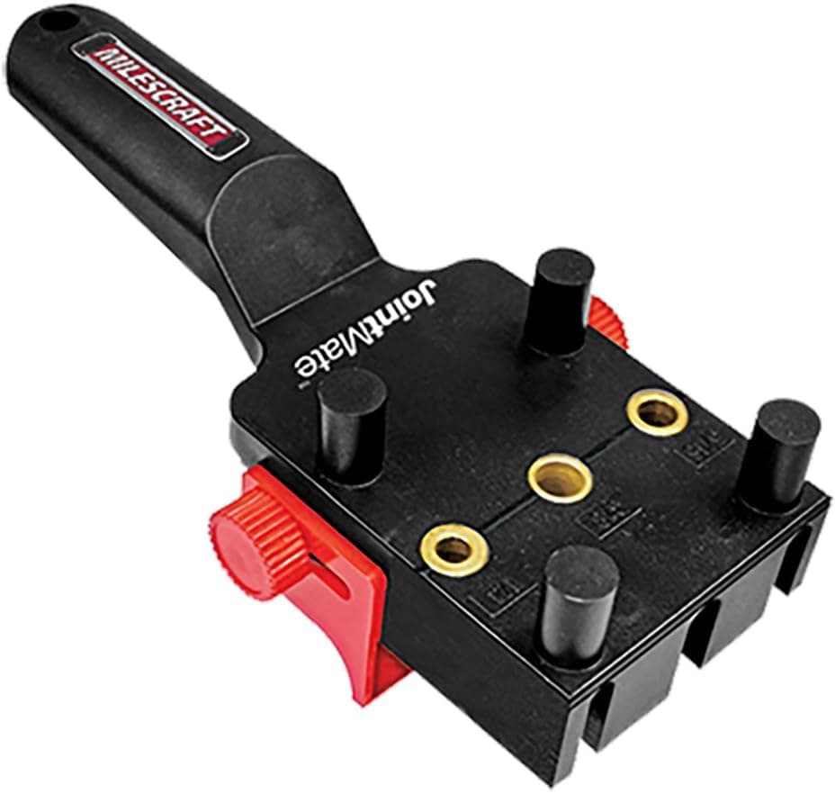 Milescraft 1319 Joint Mate - Handheld Dowel Jig for Corner, Edge, and Surface Joints, 3 Metal Bushing Sizes (1/4in., 5/16in., 3/8in.) and Self-Centering Pins, Includes Fence