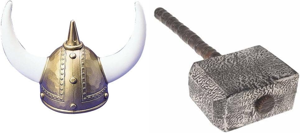 Thor Hammer Viking Helmet Bundle 2 Piece Set