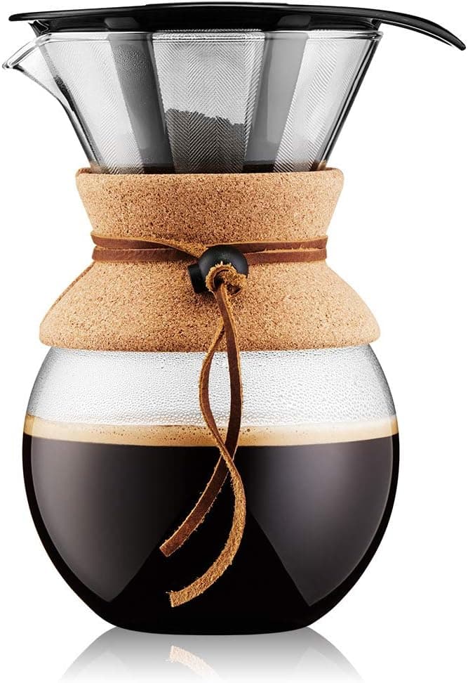 Bodum 11571-109 Pour Over Coffee Maker with Permanent Filter, Glass, 34 Ounce, 1 Liter, Cork Band