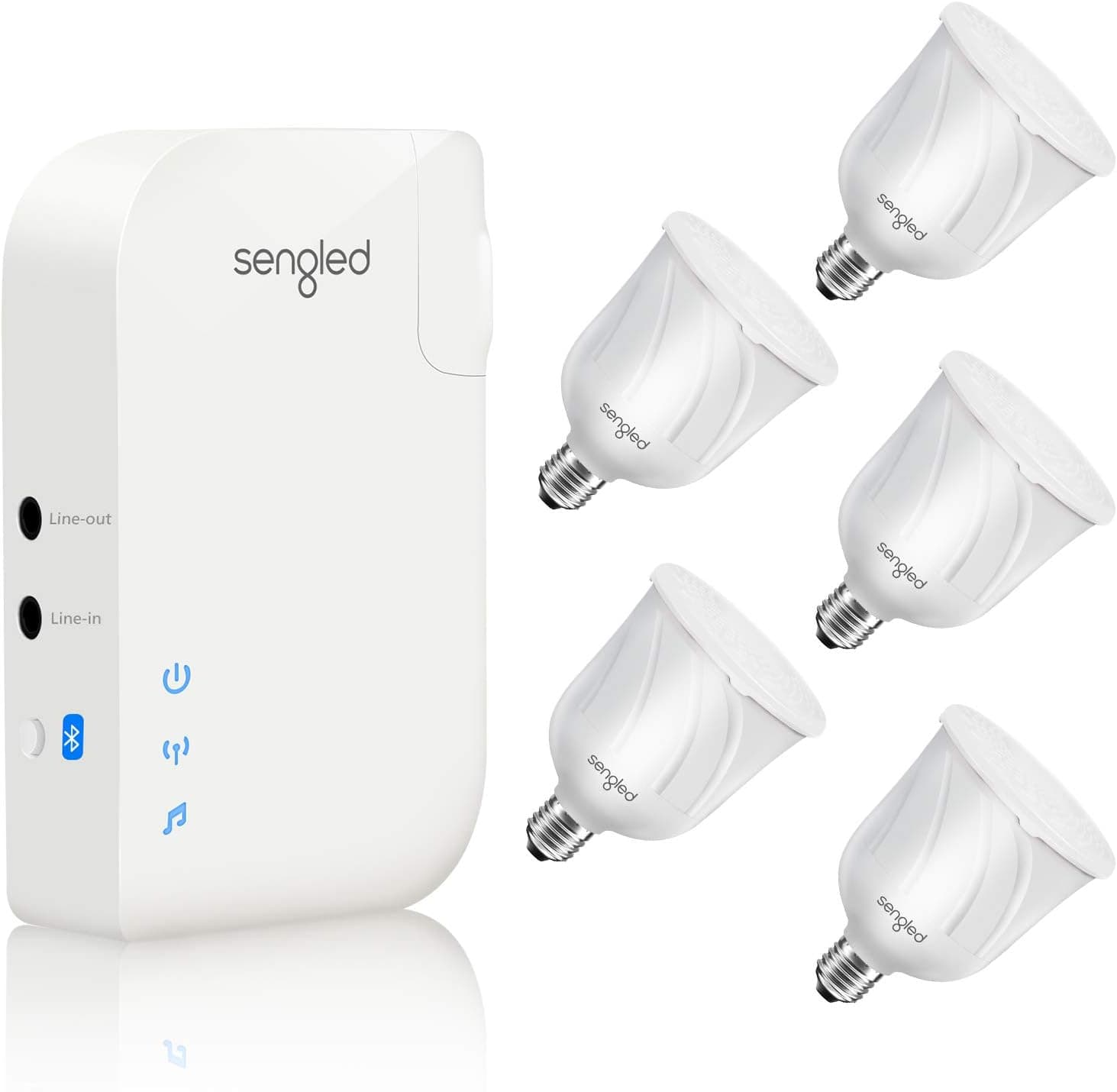 Sengled Pulse Kit Light Bulb Speaker Bluetooth Surround Sound System Audio Adapter to TV App Controlled Up to 7 BR30 LED Satellite Bulbs, Compatible with Alexa via Bluetooth, Link & 5 Bulbs, White