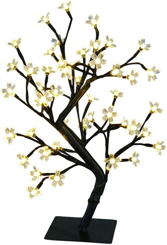 KELANCHY Cherry Blossoms Tree 17.7” 48LT Light Warm White with Adapter for Home Centerpiece Bedroom Wedding Indoor