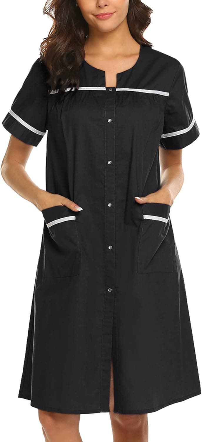 Ekouaer Women's Snap Front Cotton Nightgown