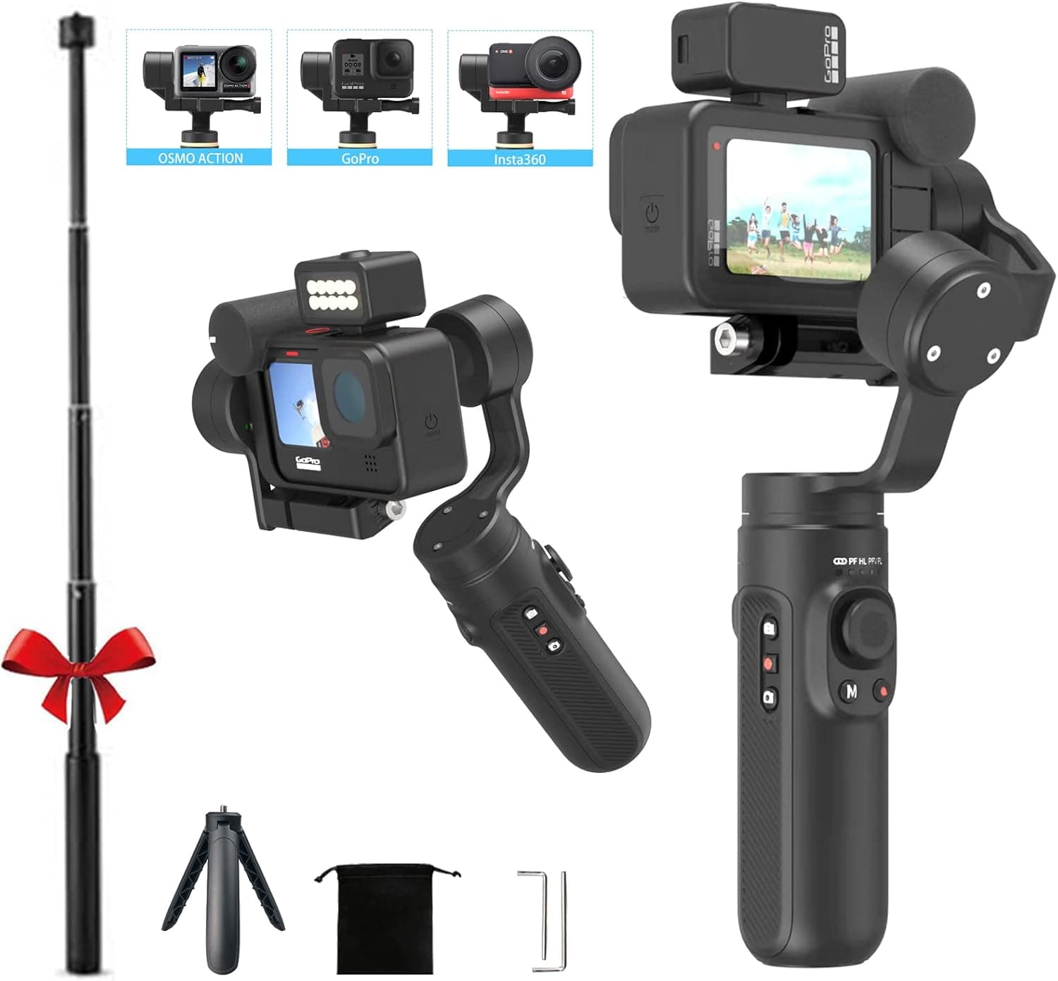 Inkee Falcon Plus Action Camera Gimbal Stabilizer Compatible with GoPro Hero 10/9/8 OSMO Action Insta360 ONE R, Upgraded Version Support Media Mod, with Tripod and Extension Rod Kits