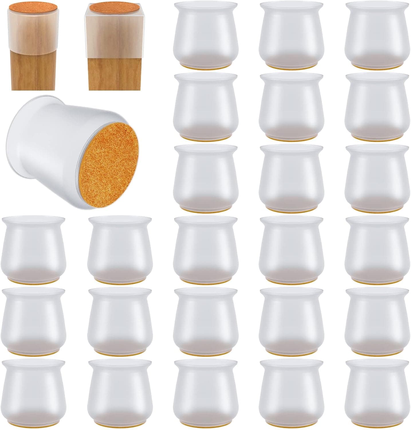 24 Pcs Silicone Chair Leg Floor Protectors,Rubber Felt Furniture Pads Chair Legs Caps for Protect Hardwood Floors from Scratches,Easy to Slide Chair and Reduce Noise