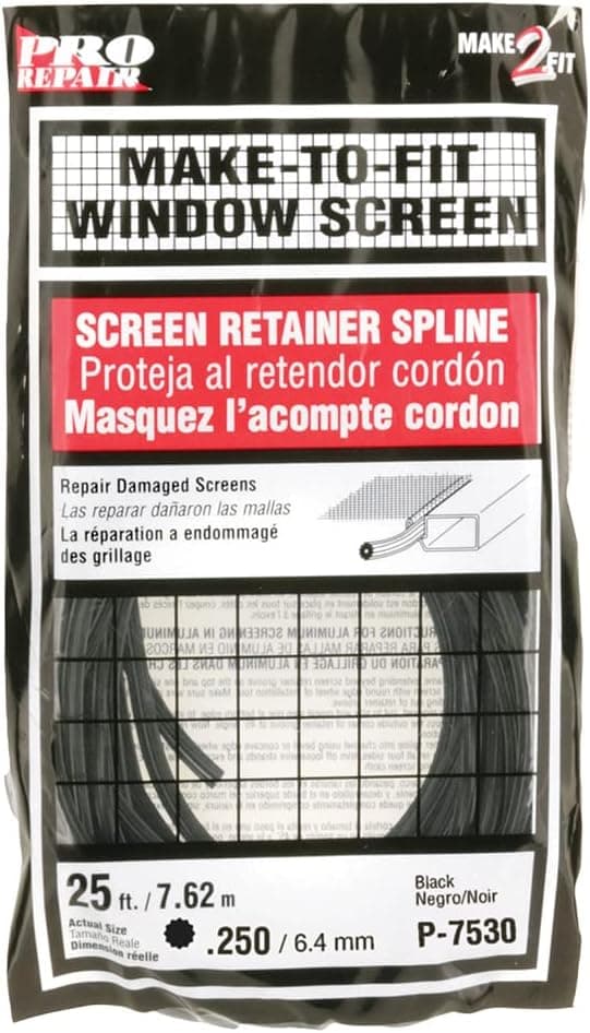 Make-2-Fit 7530 0.25 inch x 25 foot Roll, Black Spline (Single Pack)