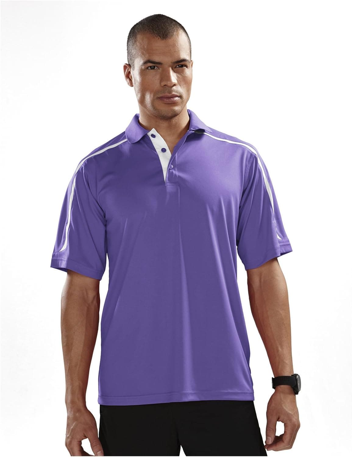Tri-Mountain Men’s 100% Polyester UC Knit Polo Shirt, Purple/White, L