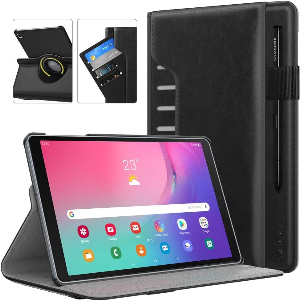 MoKo Case Fit Samsung Galaxy Tab A 10.1 2019, 360 Degree Rotating Stand Ultra Slim PU Leather Cover with Document Card Slots for Galaxy Tab A 10.1 inch SM-T510/SM-T515 2019 Tablet - Black